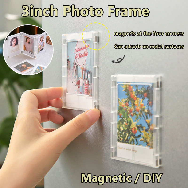 Mini Porta-Retratos Magnético De 3 Polegadas , Suporte Transparente Para Cartão Fotográfico , Geladeira , Faça Você Mesm