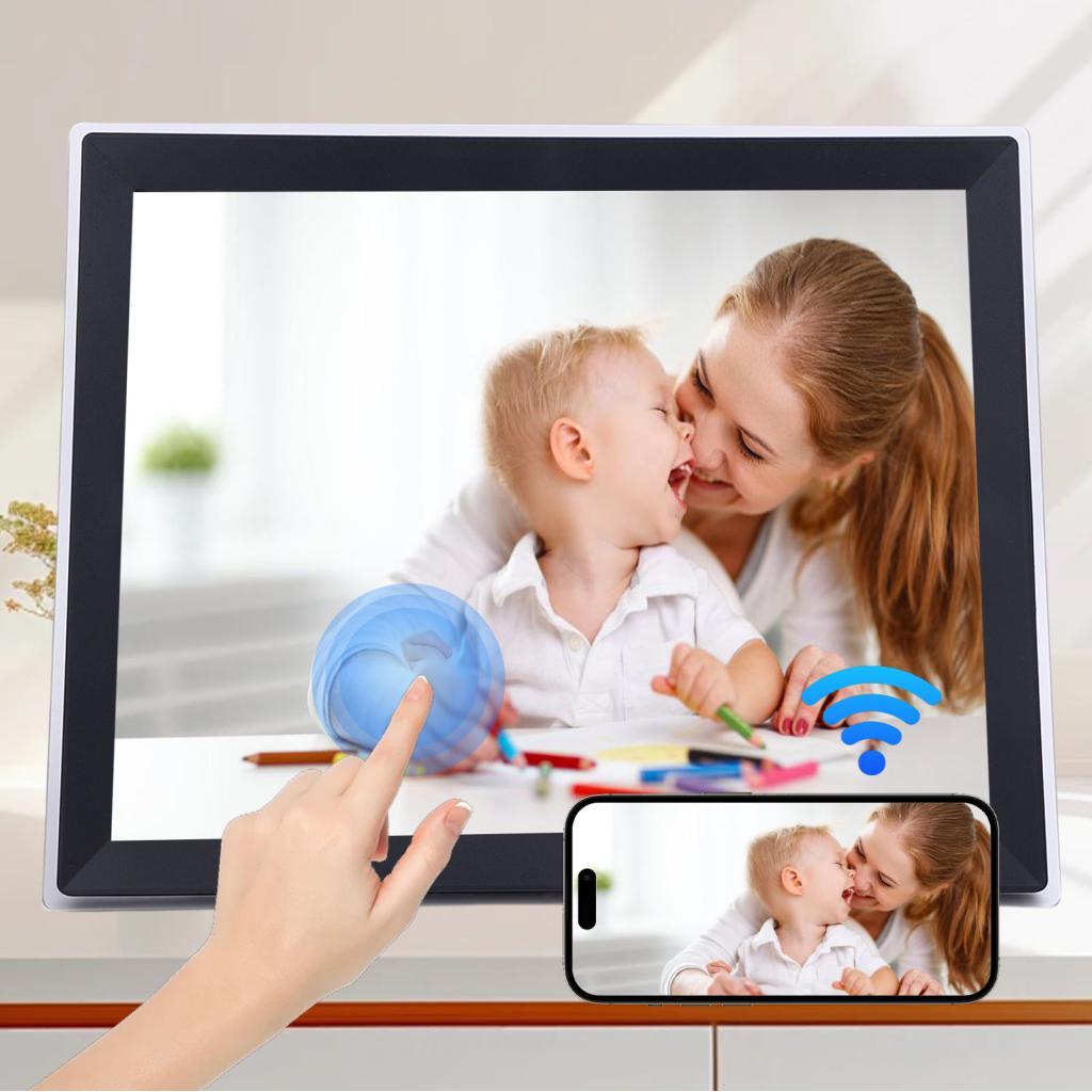 Porta-retratos WiFi de 15 polegadas HD Tela sensível ao toque digital de 32 GB de armazenamento com porta USB Type C