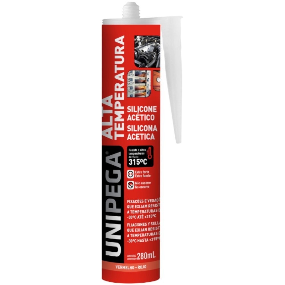 Silicone Alta Temperatura Vermelho 280g Acético Unipega Vermelho