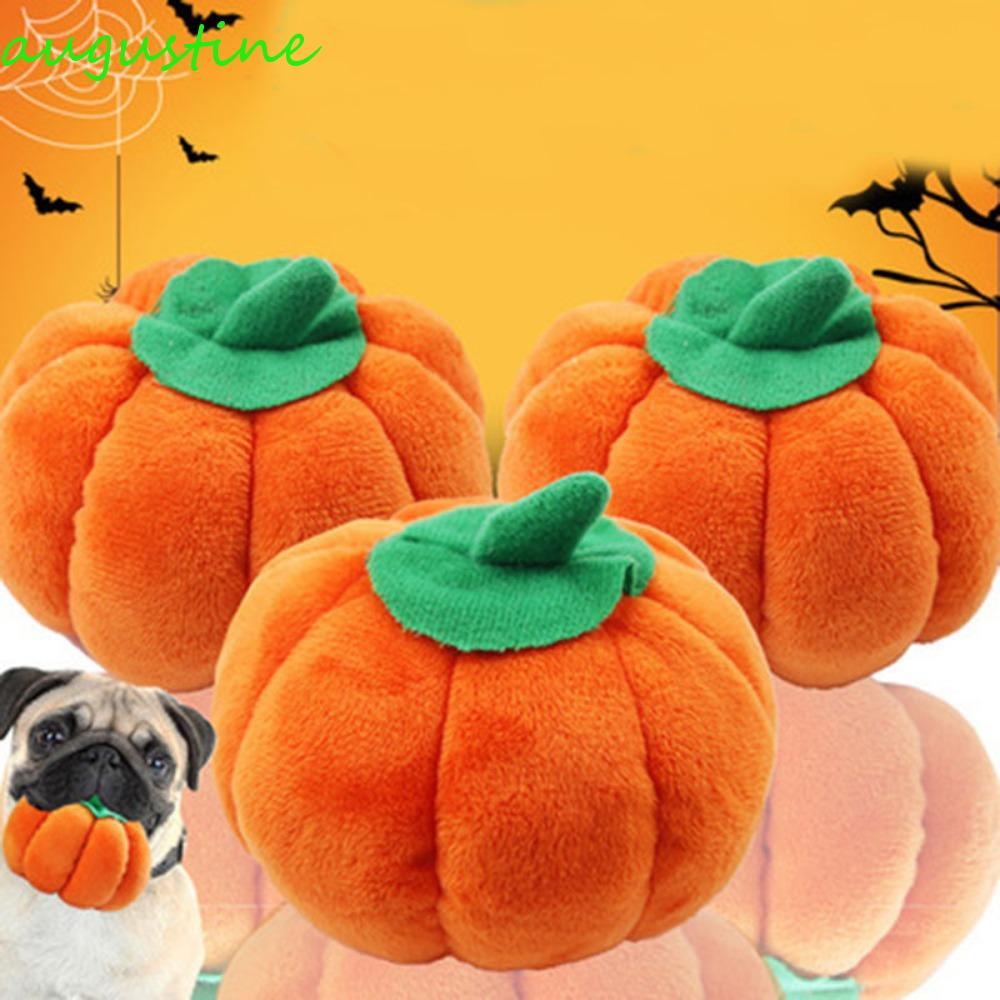 AUGUSTINE Halloween Dog Squeaky Toy , Plush Pumpkin Shape Chew Resistente À Mordida Laranja