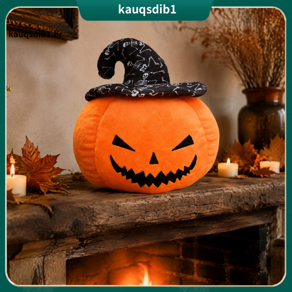 Halloween Theme Room Ornament Party Decoration Props Pumpkin Plush Toy with Cute Hat – Soft Stuffed Pillow for Sofa Be