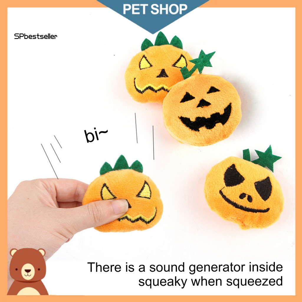 Sp Soft Cat Chew Toy Squeaky Halloween Pumpkin Plush Com Penas Para Gatos Internos Auto-Entretenimento Brinquedo Animais