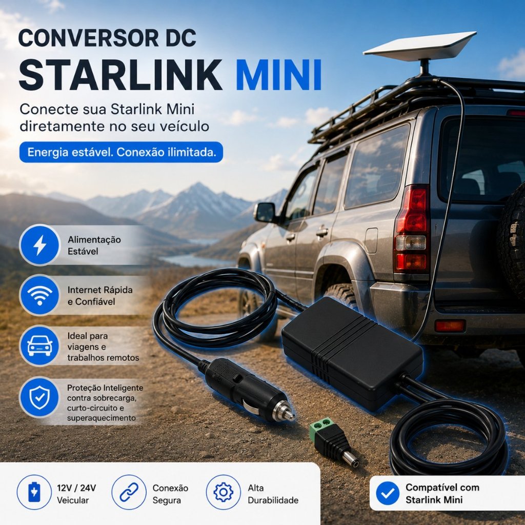 Conversor veicular 12V e 24V para 48V Para Starlink cabo 2m Step Up Fonte DC Caminhao Motorhome