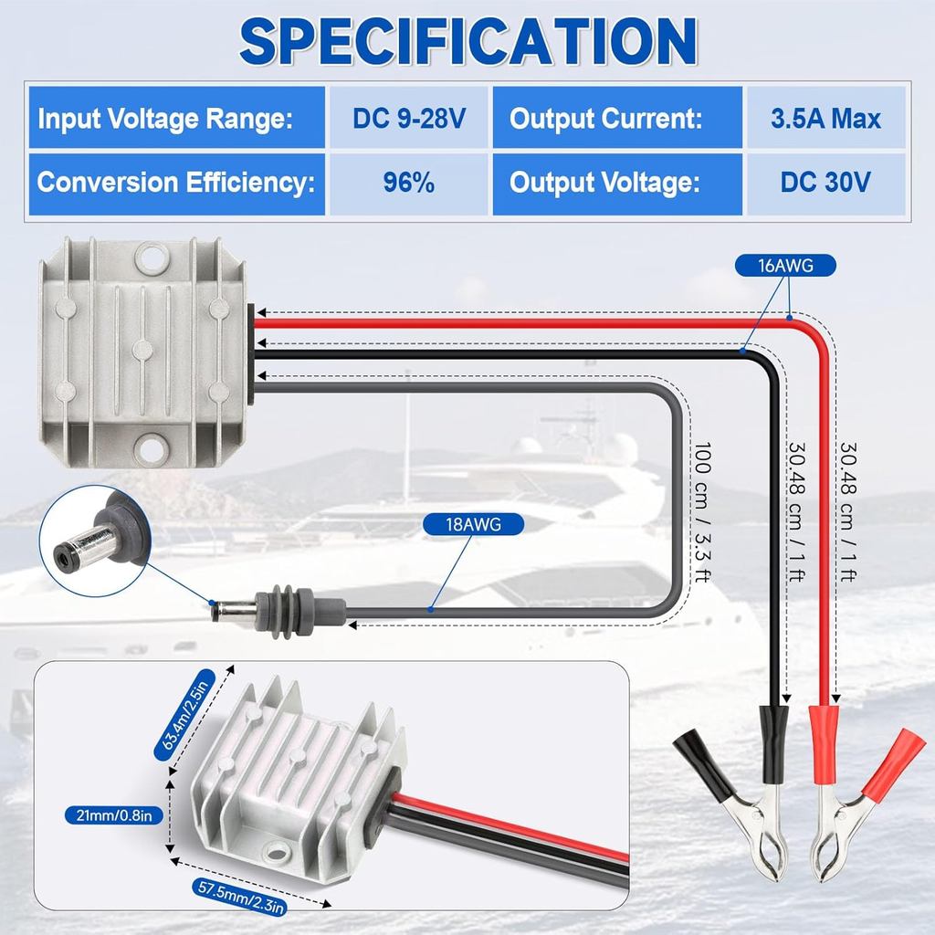 Adaptador Starlink Mini 12V 24V para 30V 3,5A Conversor Step Up com Garra Jacaré