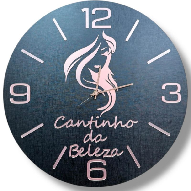 RELÓGIO DE PAREDE 50CM PRETO, CANTINHO DA BELEZA, CARDINAIS E PERSONALIZAÇÃO ROSÉ.