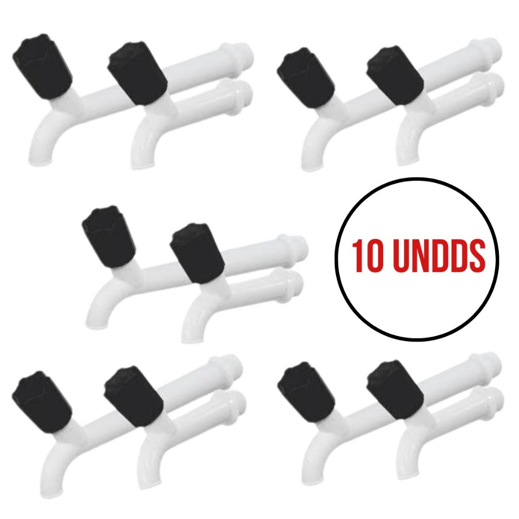 Kit Com 10 Torneiras Padrão Plástica Curta Para Tanque De Parede 10cm 1/2