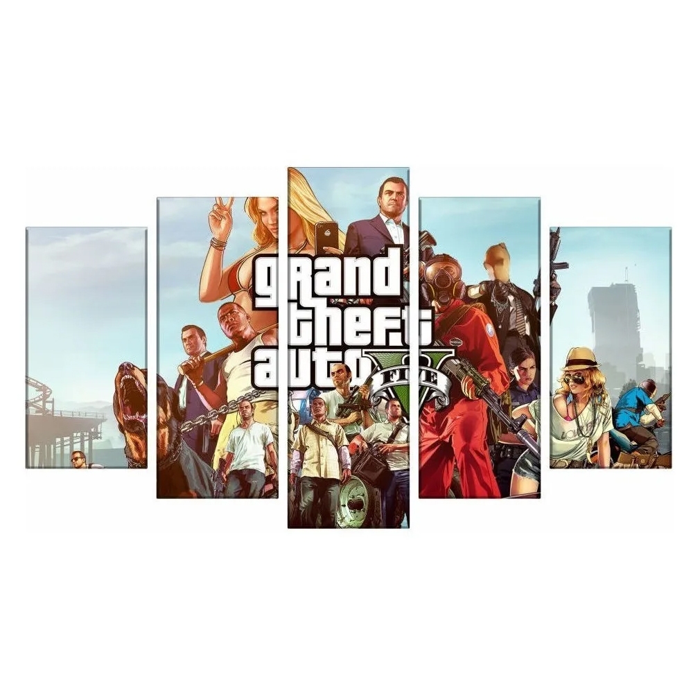 Quadro Decorativo Mosaico Grand Theft Auto V Gta 5 Jogo Rockstar Sala Quarto 5 Peças