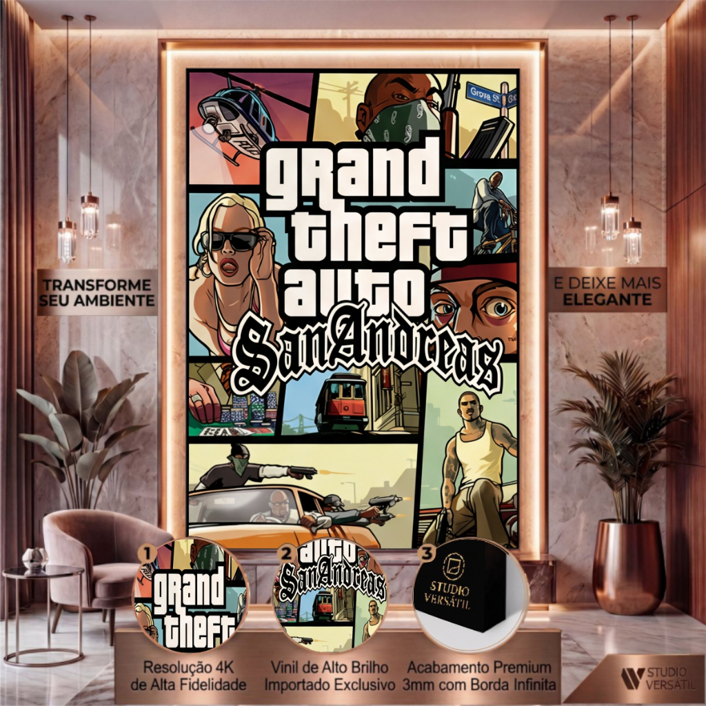 Quadro Decorativo GTA Game Grand Theft Auto Vários Modelos Modernos