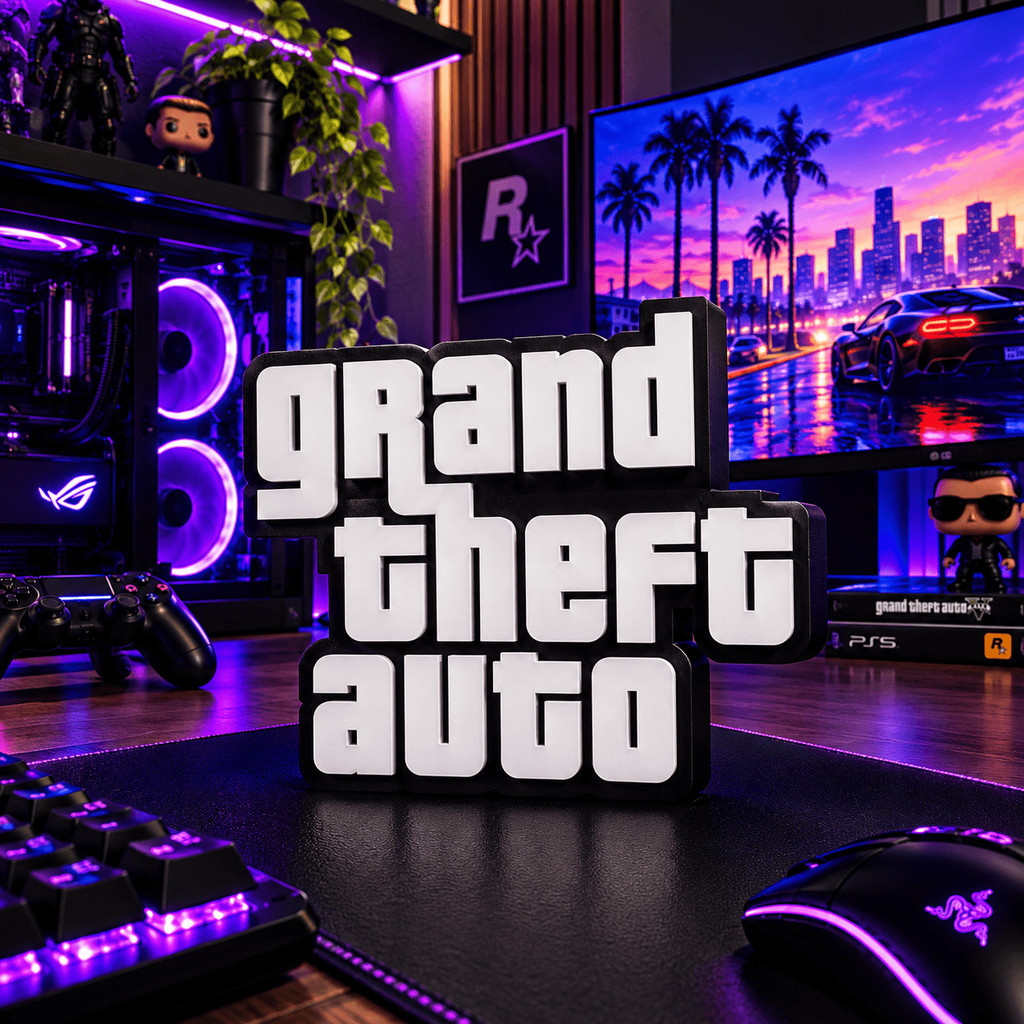 Placa Decorativa Gamer Grand Theft Auto GTA para Setup PC Quarto Gamer