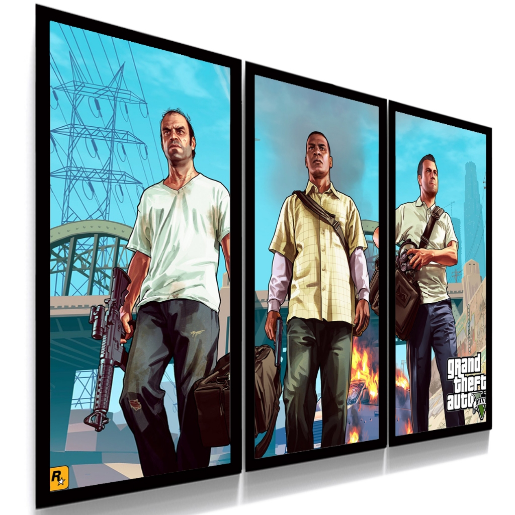 Quadros Decorativos Poster Gta 5 Grand Theft Auto 100x60 Cm
