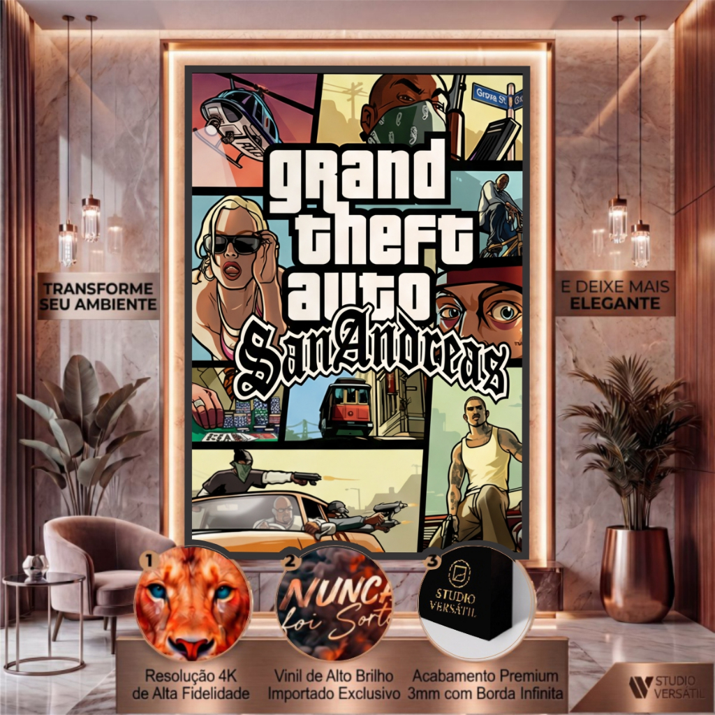 Quadro Decorativo GTA Game Grand Theft Auto Com Moldura