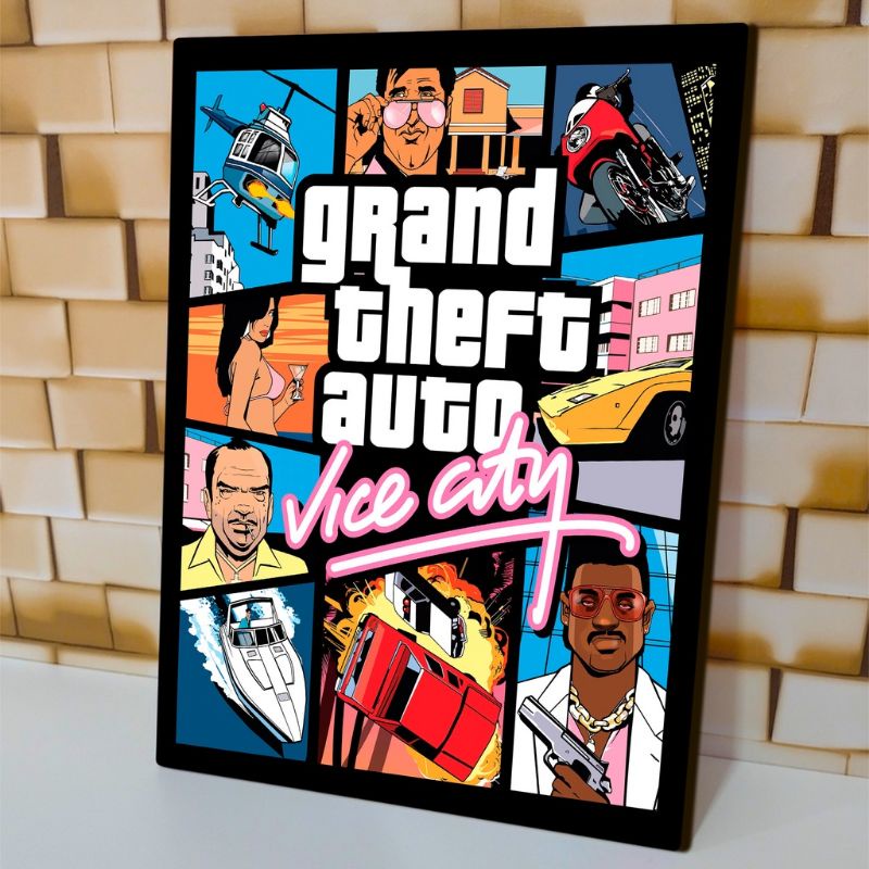 Quadro placa decorativa  Grand Theft Auto Vice City 20x30 Alta Qualidade 4k