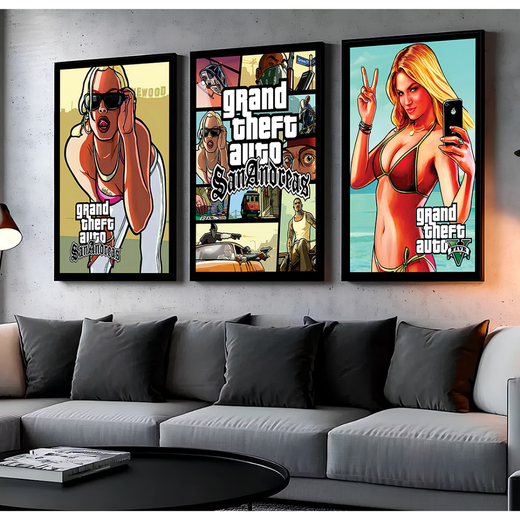 Quadros Decorativos Grand Theft Auto Gta San Andreas Gamer setup Nerd Geek
