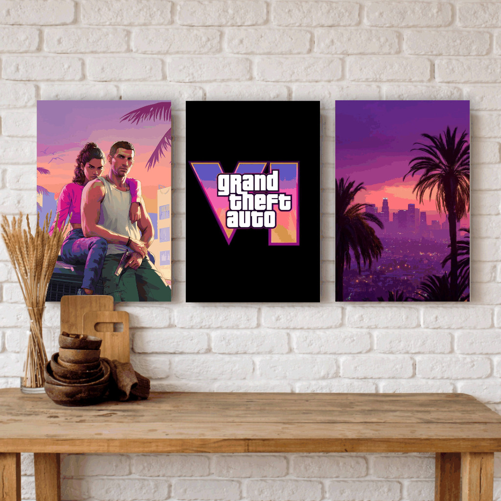 Quadro Decorativo Grand Theft Auto VI GTA 6 Arte Gamer Premium Quarto Sala Presente Geek Decoração