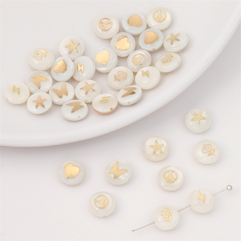 2 Peças Contas De Concha De Água Doce Natural Com Padrão De Coração Estrela Lua Para Brinco Pulseira Colar Acessórios