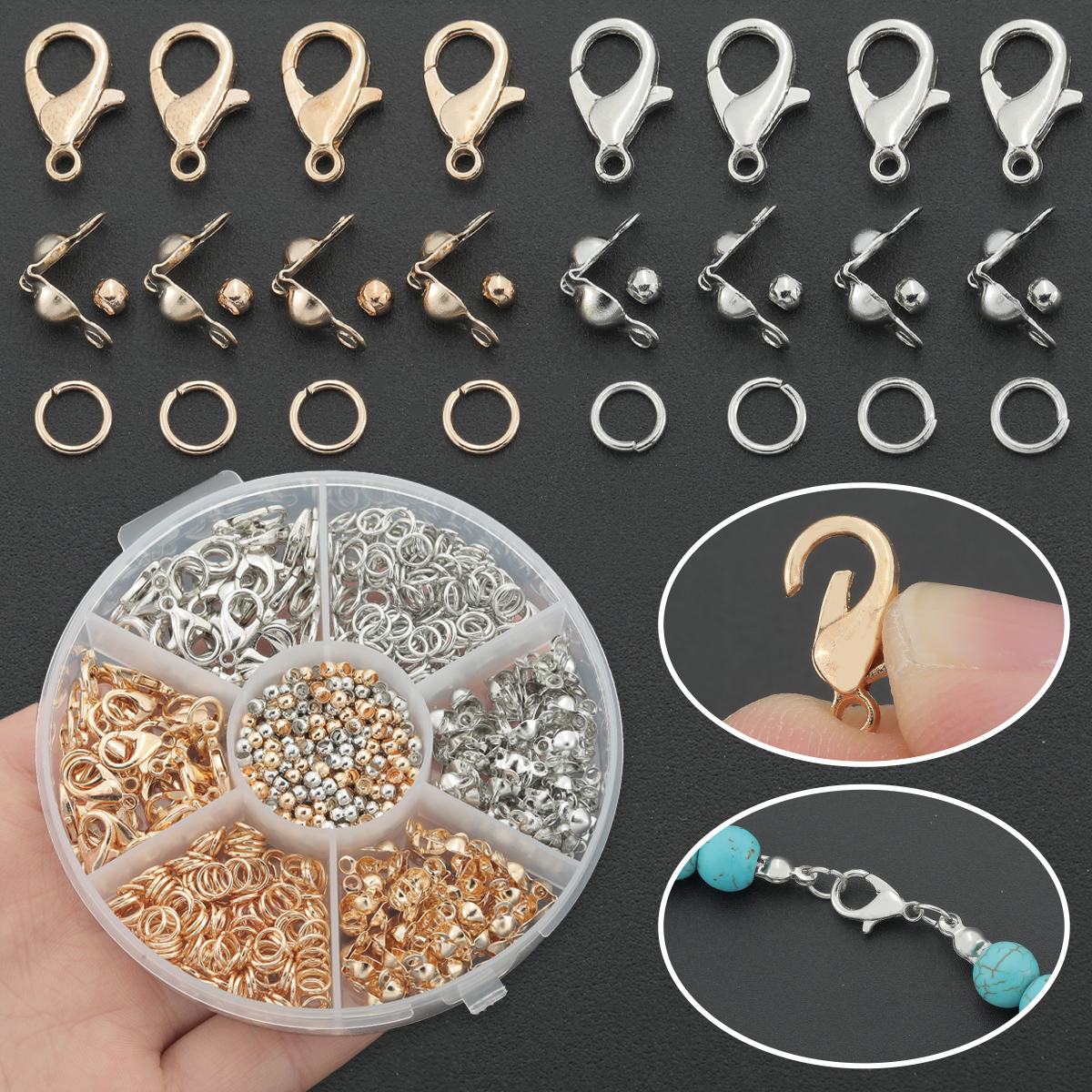 300 Pçs/Caixa Fecho Lagosta & Salto Para Anel Conjunto Fazer Jóias , Pulseira Colar Acabamento , Encantos Diy Acessórios