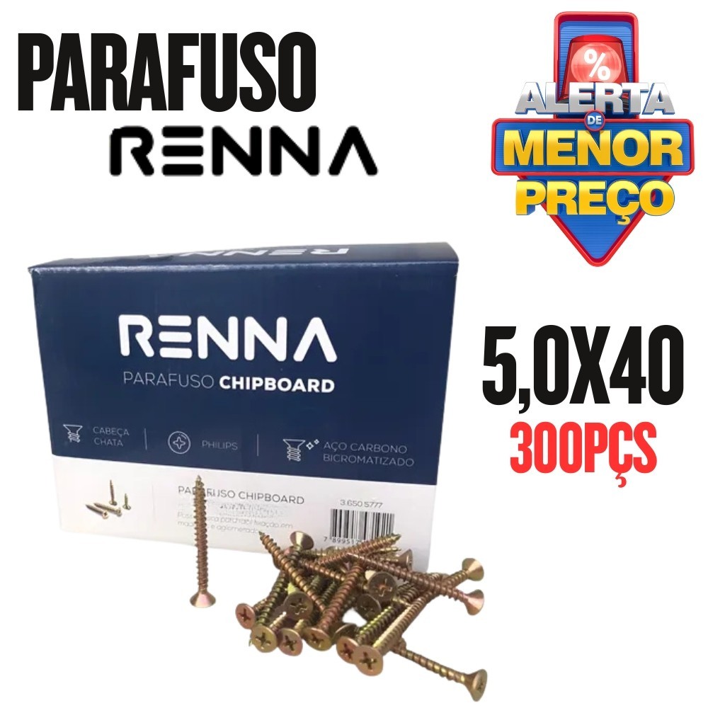 TOP Parafuso Para Madeira Mdf 5,0x40 Renna Caixa 300 Pçs