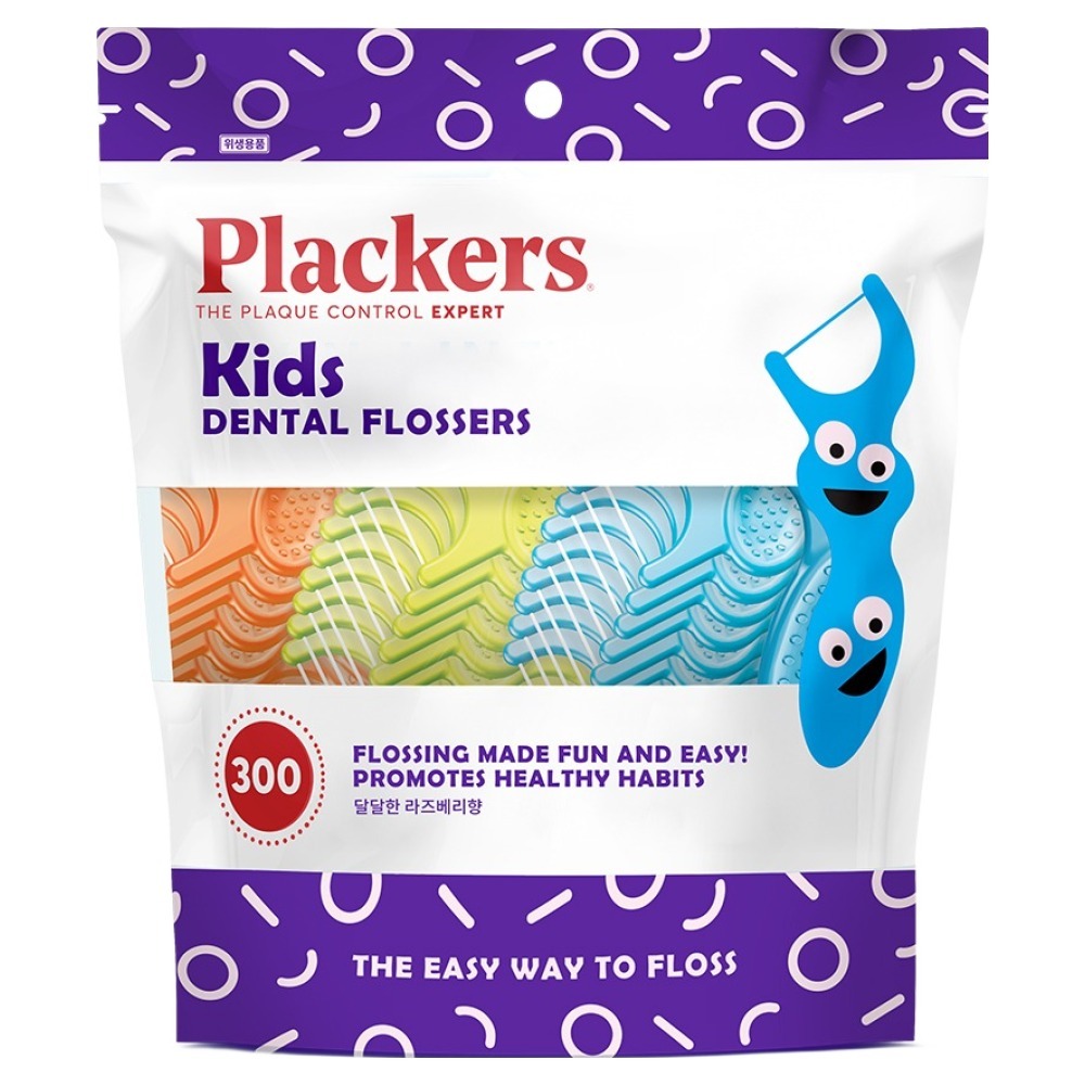 Plackers Kids Dental Floss Picks 300pcs 6.6cm Dual Grip Sabor Framboesa Crianças Cuidados Bucais