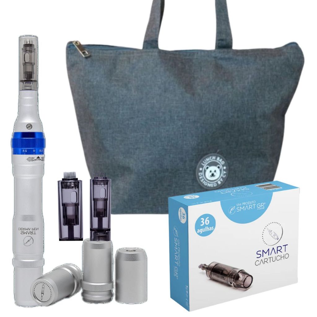 Kit Derma Pen Caneta Microagulhamento Com 10 Cartuchos Smart
