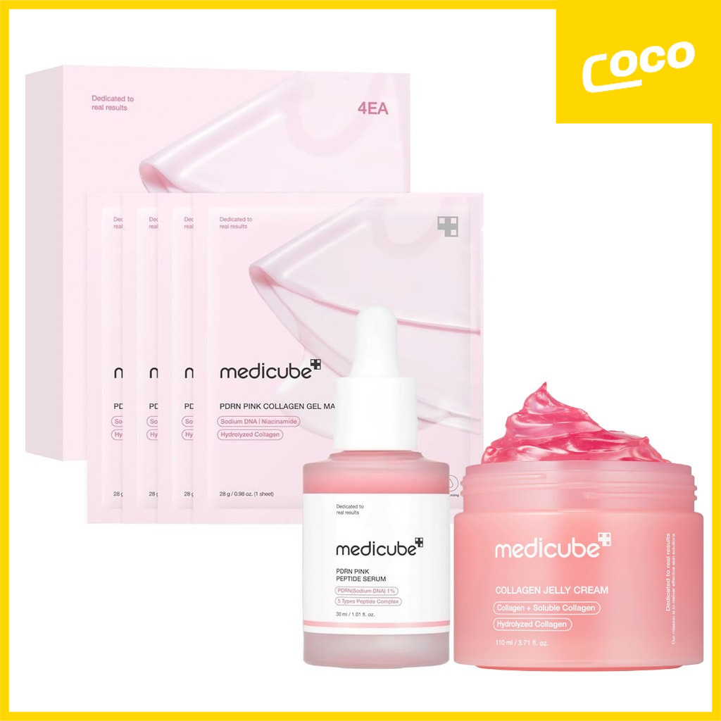 Medicube PDRN Pink Peptide Serum 30ml&Collagen Jelly Cream 110ml&Collagen gel mask 28g 4ea