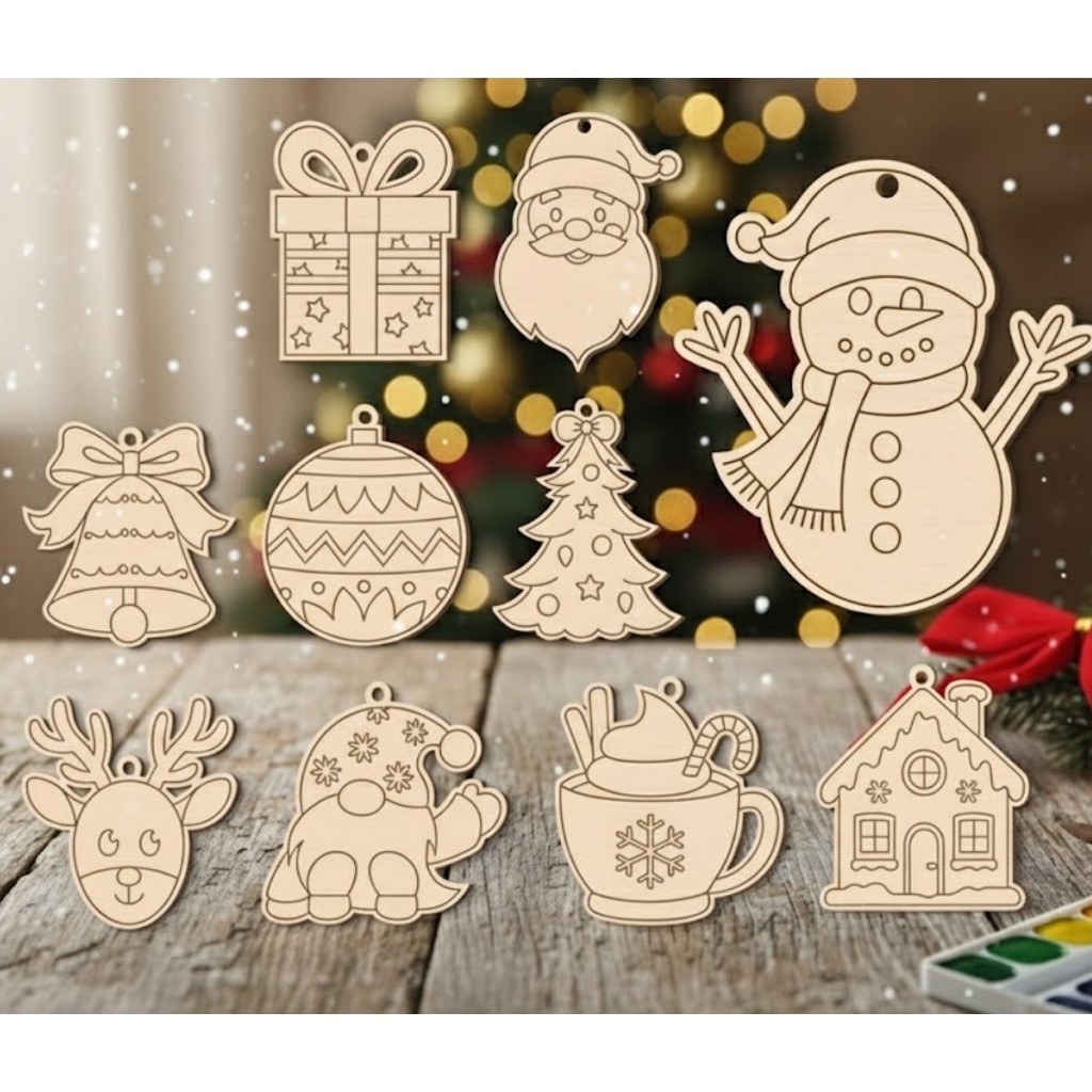 Enfeites Natalinos Infantis Para Pintar em MDF Cru 15x10cm