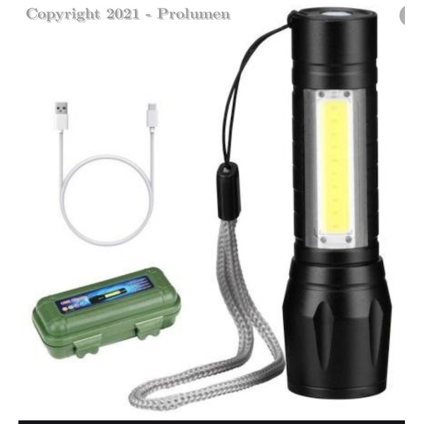 Lanterna Tática 38.000 lumens LED COB lateral super potente e carregador interno USB - 2479
