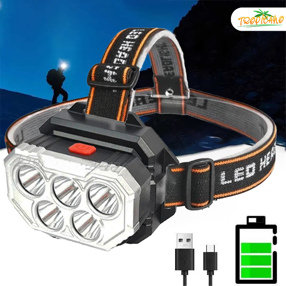 Farol USB recarregável Ipx5 (2.000 lúmens, usado para pesca, Camping e emergência (Sensor de toque)