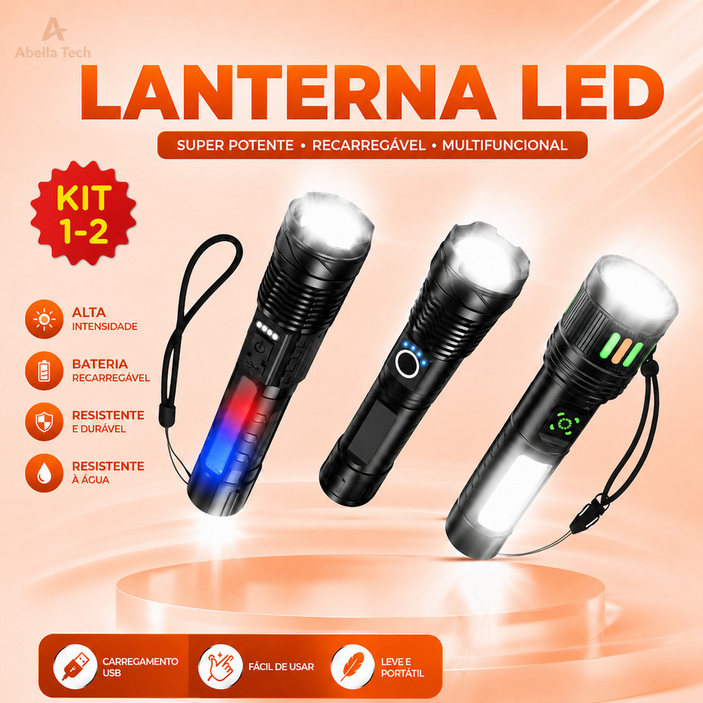 Lanterna LED Recarregável Tática Zoom Ajustável Modelos Titanium Pro 20.000 Lúmens T9 T50
