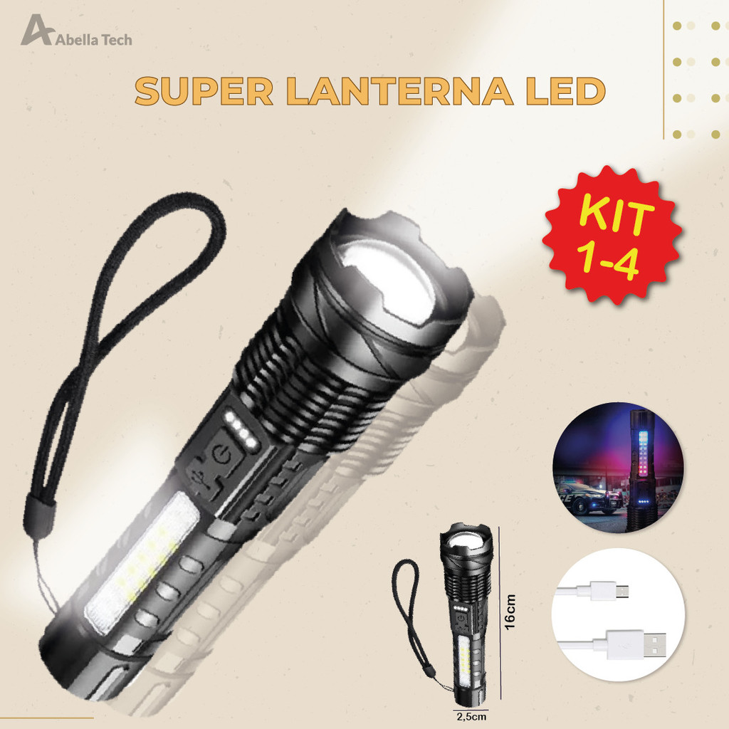 Super Lanterna Tática Led 20.000 Lumens Recarregável USB a Prova Dágua Lanterna com 5 Modos