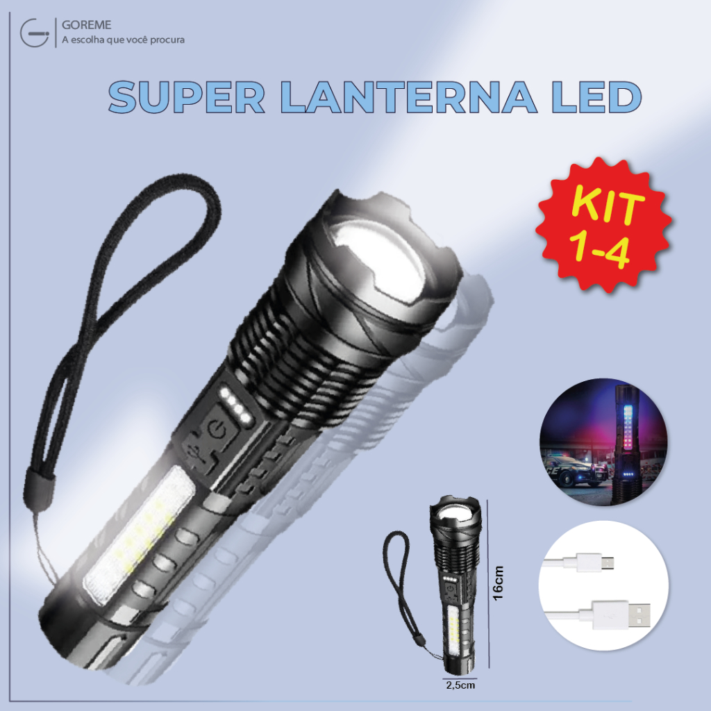 Super Lanterna Tática Led 20.000 Lumens Recarregável USB a Prova Dágua Lanterna com 5 Modos