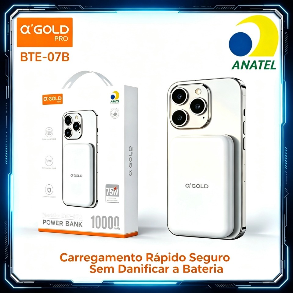 Carregador Power Bank 10000-5000 mah Magnético Indução Sem fio 7.5w Para iPhone original A'GOLD