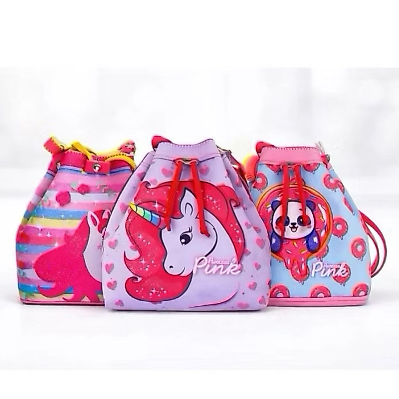 Bolsa Infantil Bucket Menina Transversal Princesa Pink – Várias Estampas – Unicórnio Panda