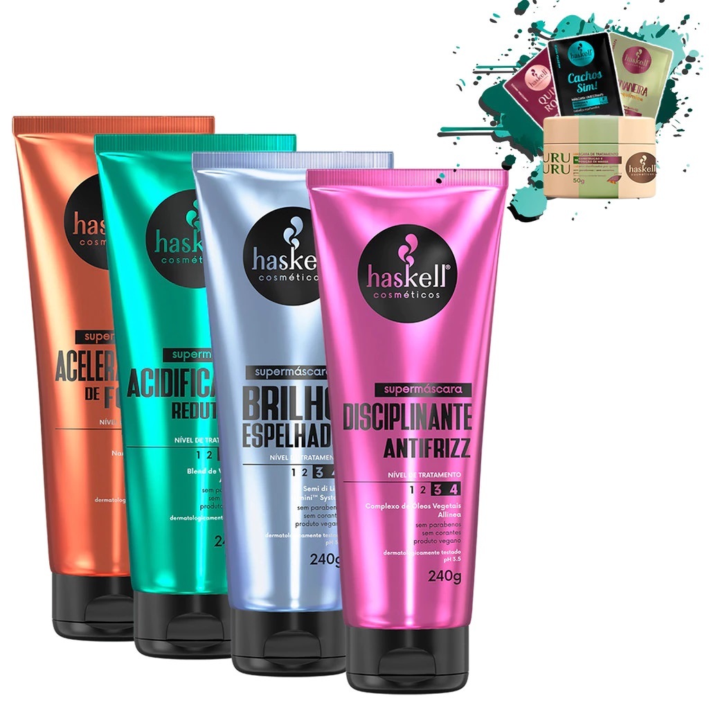 Supermáscaras Acidificante, Aceleradora, Brilho e Antifrizz 240gr Haskell