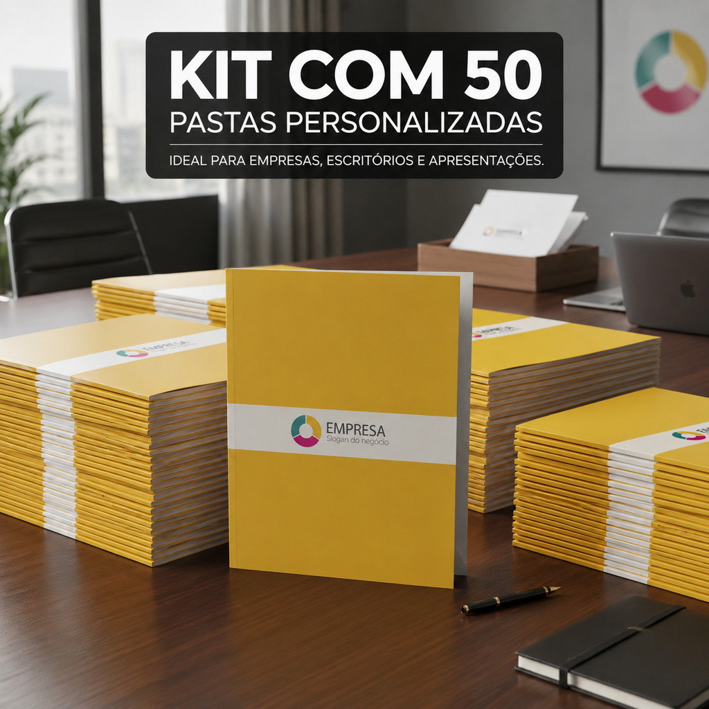 50 Pastas Personalizadas Premium Papel Cartão 240gr Pasta Corporativa para Empresas Escritórios e Apresentações