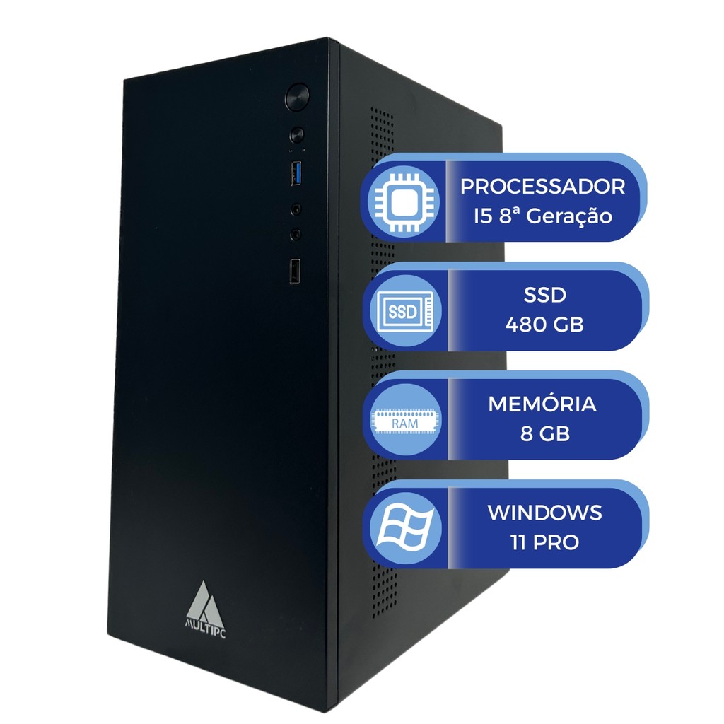 Computador MultiPc Intel i5 8ª Geração 8GB RAM SSD 480GB Windows 11 Pro Ideal Escritório Rápido Pronto p/ Uso Eficiente