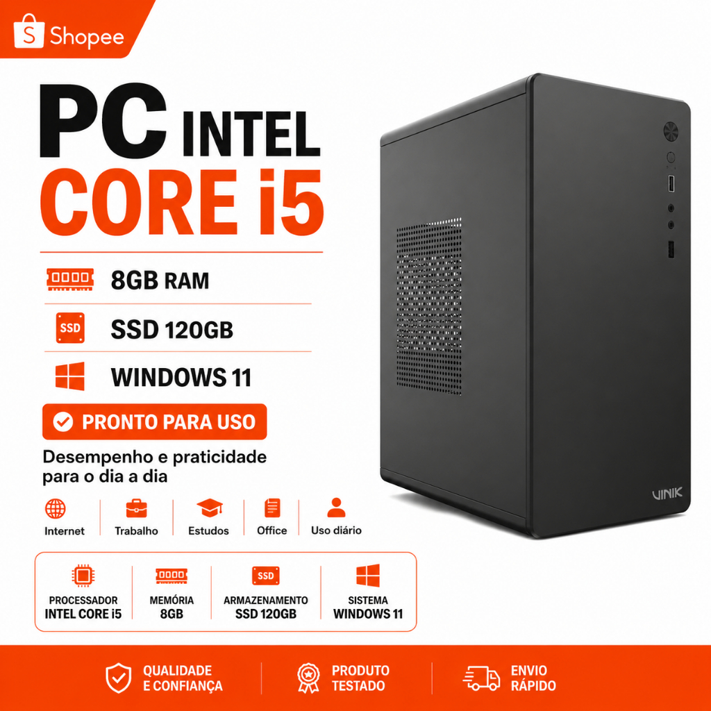 PC Intel Core i5 8GB RAM SSD 120GB Windows 11 | Pronto para Uso