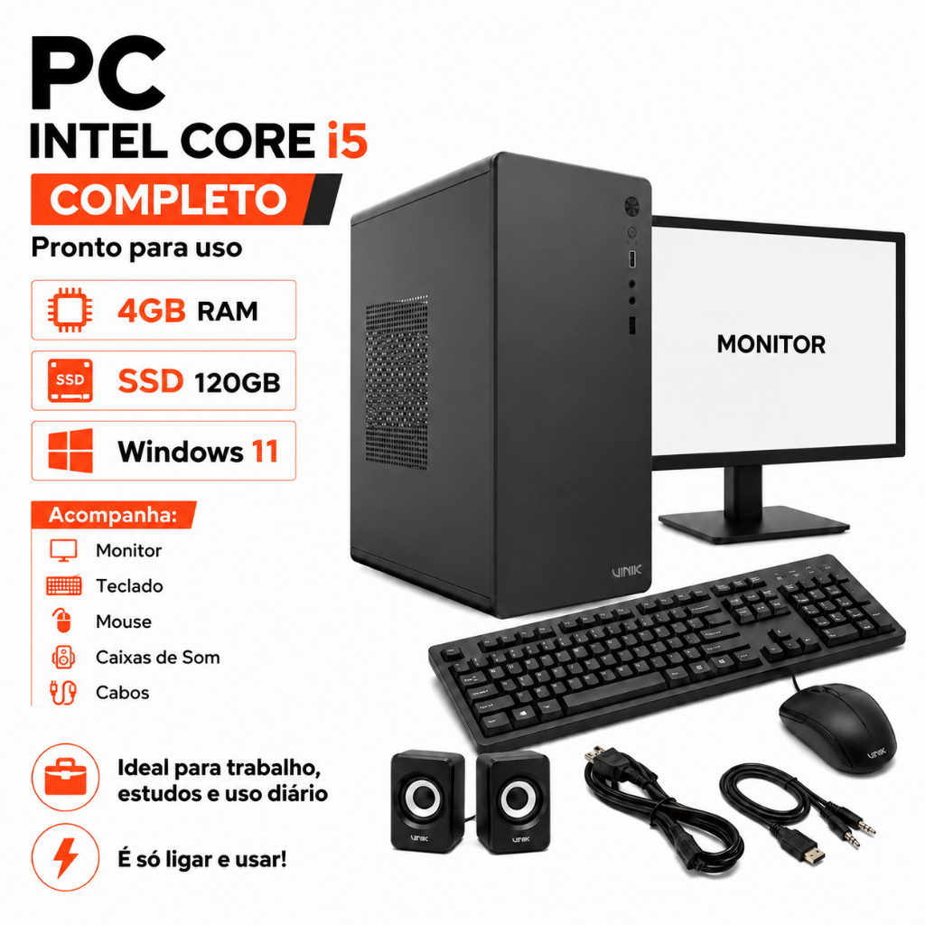 PC Intel Core i5 Completo 4GB RAM SSD 120GB Windows 11 | Pronto para Uso