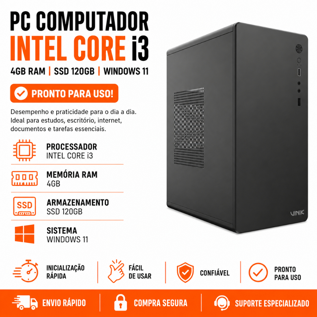 PC Computador Intel Core i3 | 4GB RAM | SSD 120GB | Windows 11 | Pronto para Uso