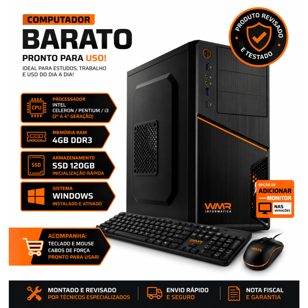 Computador Barato SSD 120GB 4GB RAM Windows Pronto Para Uso Intel Celeron Pentium i3