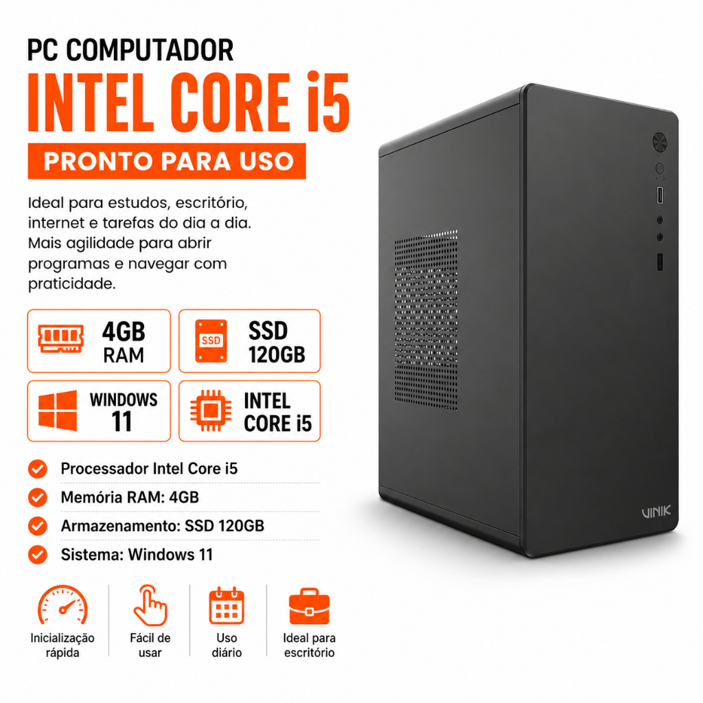 PC Computador Intel Core i5 4GB RAM SSD 120GB Windows 11 | Pronto para Uso