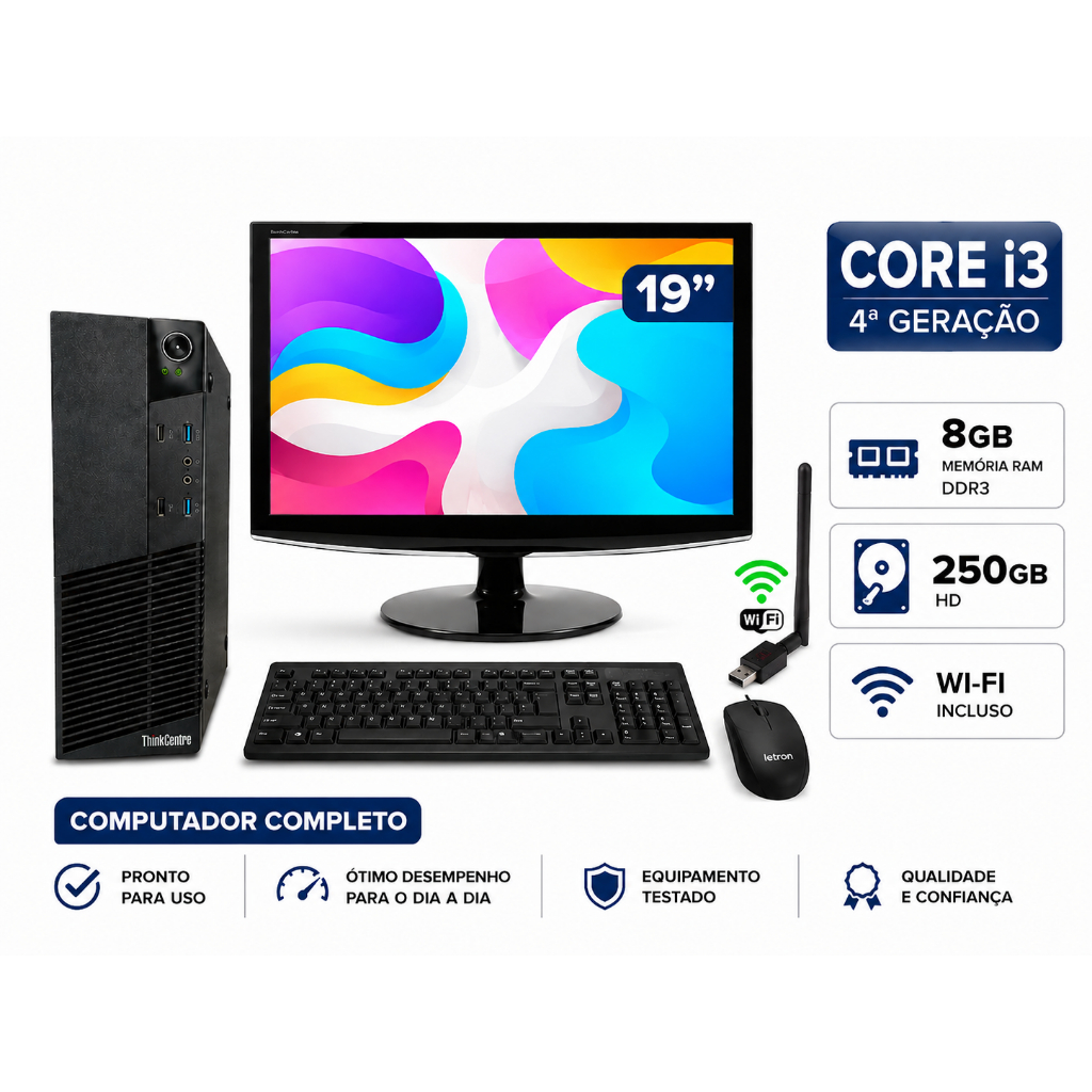 Computador Completo Intel 4ª Geração Com 8Gb Ram 250 gb HD Tela 19