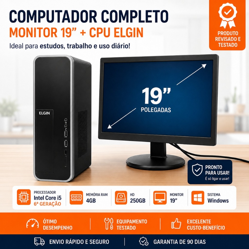 Computador Completo Intel g2020 + Monitor 19” | Pronto Para Usar + Windows