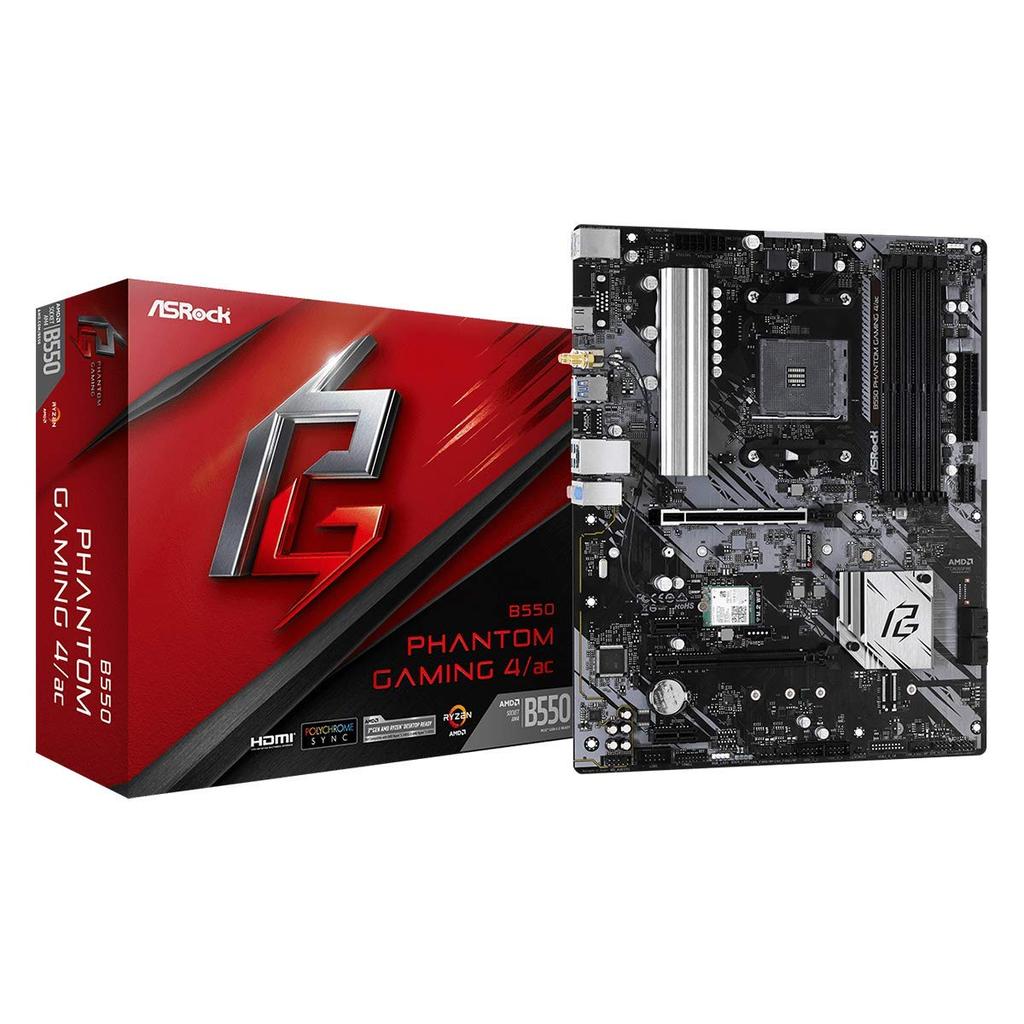 ASRock B550 Phantom Gaming 4 AC — AMD AM4 motherboard for 3rd‑gen Ryzen™ CPUs; supports future AMD Ryzen™ processors