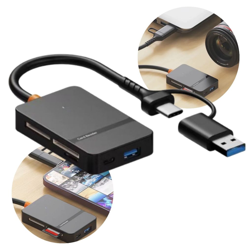 Adaptador Leitor de Cartão SD 5 em 1 USB C e USB 3.0 Support TF SD CF XD MS