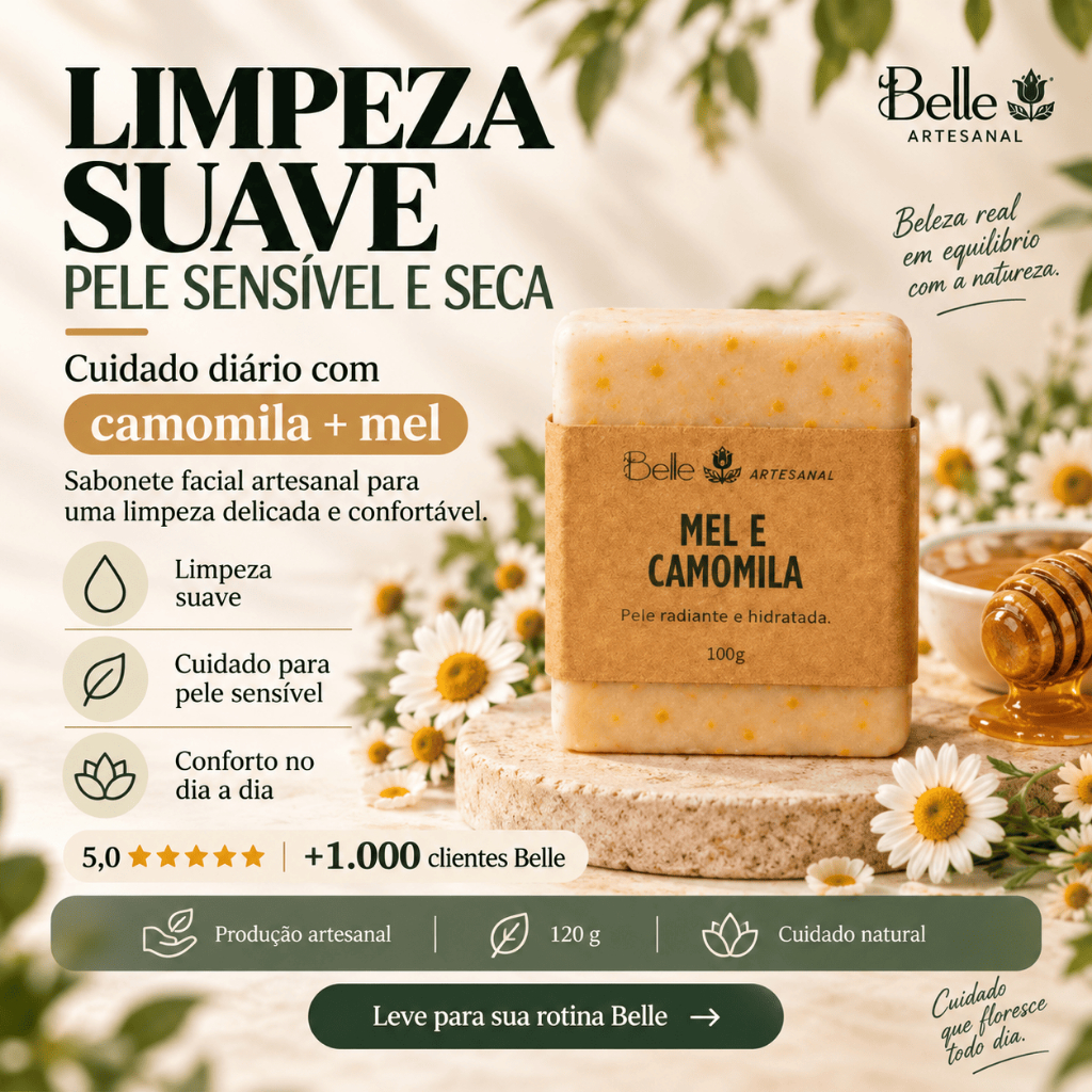 Sabonete Facial para Pele Sensível e Seca | Limpeza Suave e Hidratação | Camomila e Mel