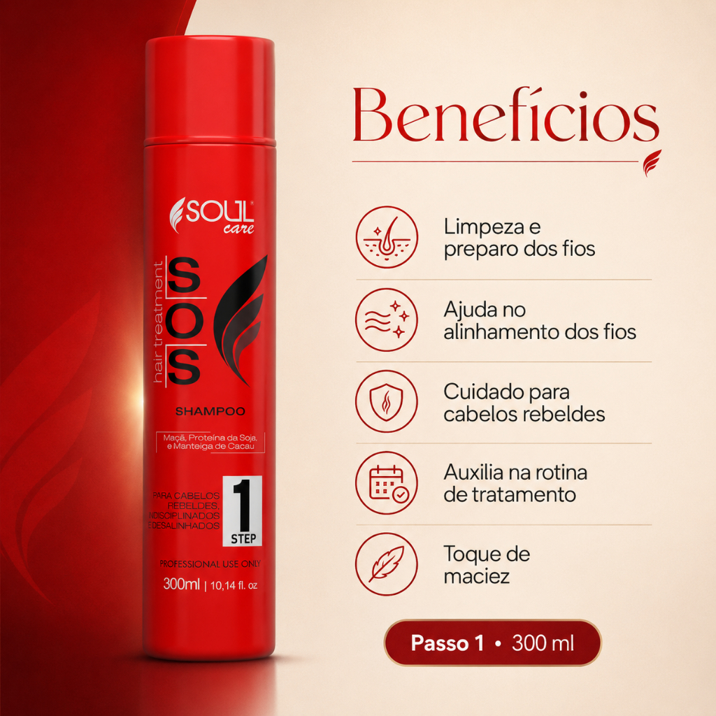 Shampoo Reconstrução Capilar SOS Cauterização 300ml Soja Cacau Anti Frizz Pós Química Profissional