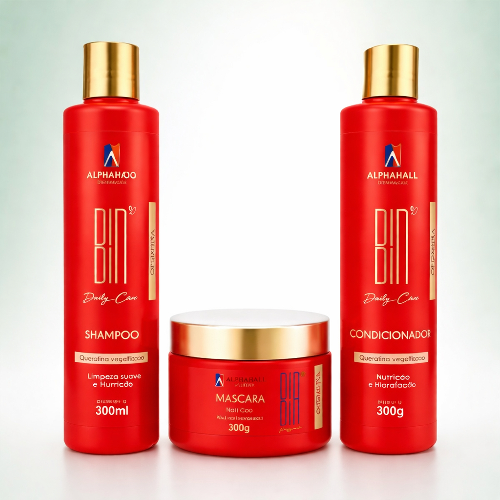 Kit Capilar Alphahall Bin Shampoo + Condicionador + Máscara 300g Queratina Hidratação Nutrição Profissional