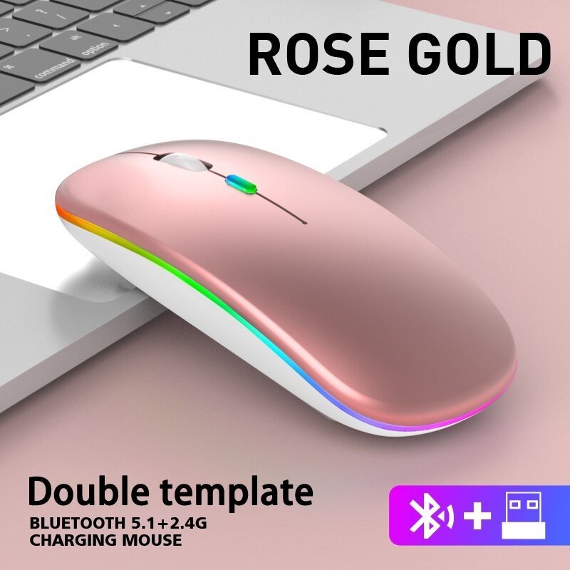 Mouse Para Jogos/PC Laptop Bluetooth Recarregável Sem Fio Silencioso Retroiluminado LED Preto Rosa Branco RGB