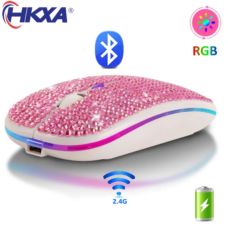 Mouse Sem Fio Bluetooth5.2 RGB Recarregável Rato Rhinestone Mause Ergonômico Retroiluminado Gaming Para PC Portátil