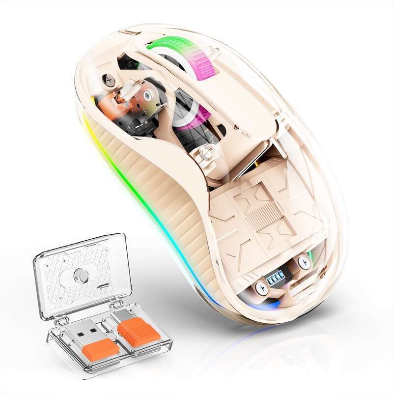JOMAA Bluetooth + USB-A C Mouse Recarregável Transparente Sem Fio Silencioso Cliques RGB Retroiluminado Para Windows/PC/
